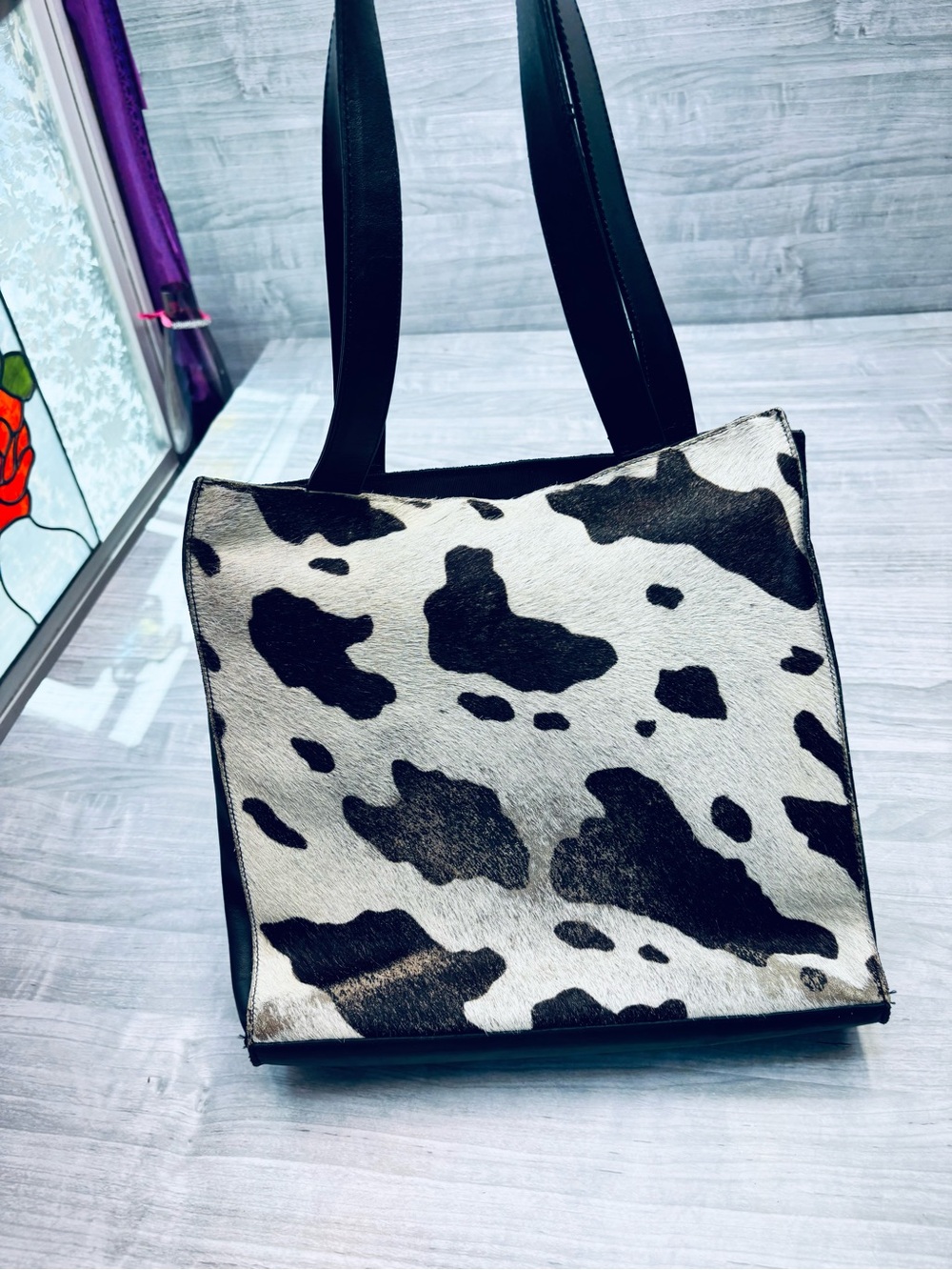 Halfcalf Cowhide-Pattern Black & White Tote Bag - Classic Everyday Carry - Picture 6 of 8